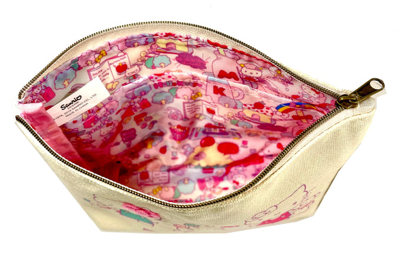 Hello Kitty Canvas Fabric Pouch, Meet Hello Kitty's World, 7"x 5"x 3", Lined