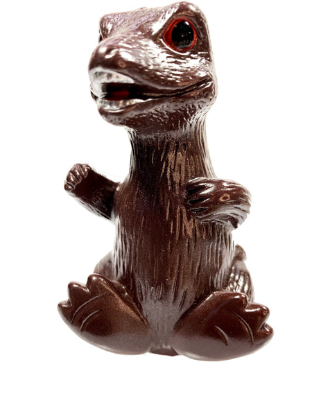 M1 x Marusan Baby Godzilla Sitting, Mid-Size Mini 3.5" Tall, Brown Vinyl, One Open, One in Bag