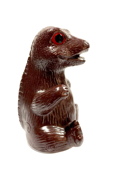 M1 x Marusan Baby Godzilla Sitting, Mid-Size Mini 3.5" Tall, Brown Vinyl, One Open, One in Bag