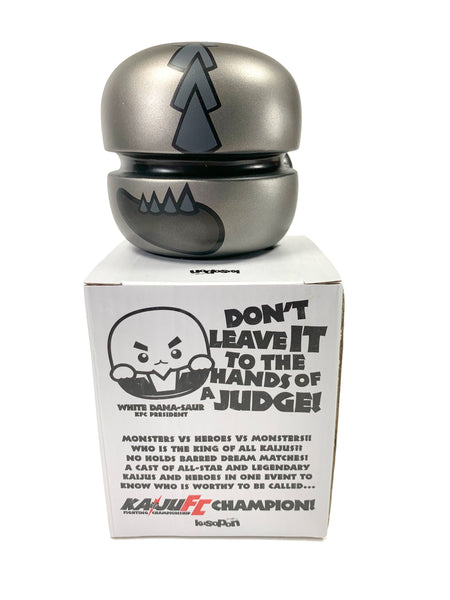 KUSOPON KAIJU FC, Fighting Championship, Designer toy, Silver/Graphite vinyl Kaiju in a Box, 3" tall, 3" wide