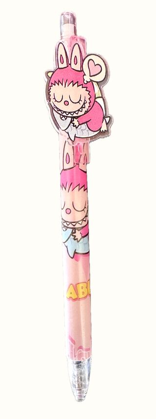 Labubu #4 Click Top, Fine Point, Black Ink, Gel Pen For Fine Writing Or Sketching. Labubu is Mokoko Sleeping.