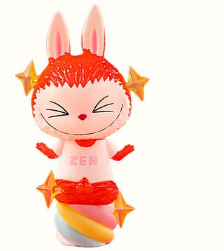 Labubu Sitting On Marshmallow Candy, Clear Orange/Red with Clear Yellow Stars
