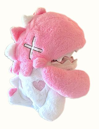 UMASOU Plushie, 20 inches Tall, Super Soft Plush in Soft White and Pink, Girl Wearing Dinosaur Suit - 5 Photos