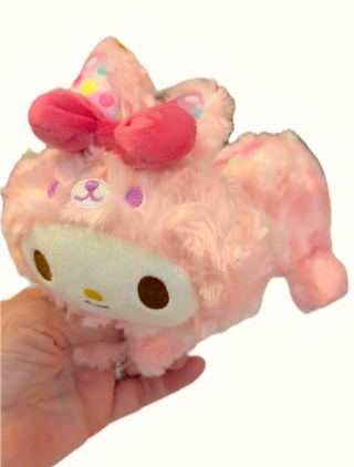 My Melody, is a Pink, Soft, Fuzzy, Rabbit Pencil Pouch with a Zipper, as Her Costume, Sanrio