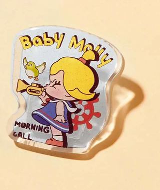 Baby Molly BIG Clip, MORNING CALL, Clear Acrylic With Tiny Silver Glitter, 3"x3", Holds Many Papers collectible