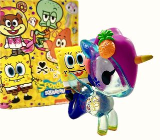 TokiDoki Mermicorno with Sponge Bob Riding, with Box, Stylized Vinyl Mini Figure, 3" Tall collectible