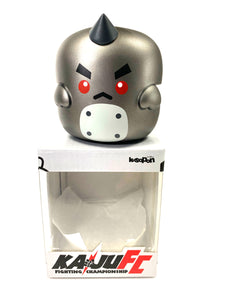 KUSOPON KAIJU FC, Fighting Championship, Designer toy, Silver/Graphite vinyl Kaiju in a Box, 3" tall, 3" wide