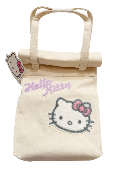 Hello Kitty Lunch Bag or Wine Bottle Tote, Liquid Proof Coating Inside on Heavy Canvas, 8"x14"x 5"