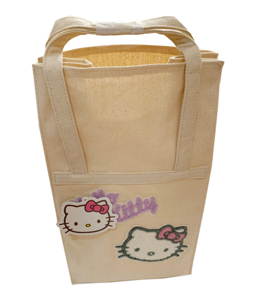 Hello Kitty Lunch Bag or Wine Bottle Tote, Liquid Proof Coating Inside on Heavy Canvas, 8"x14"x 5"