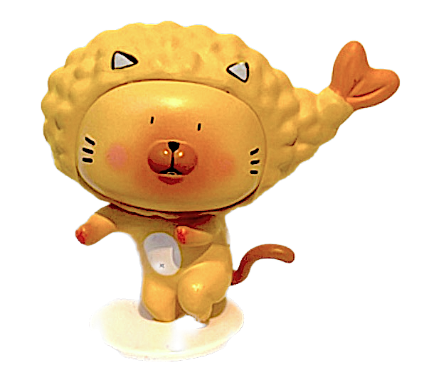 Kiki the Dancing Cat wearing shrimp tempura hat