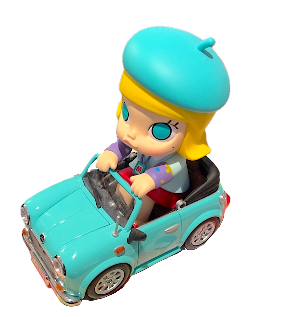 Molly in Her 8" DieCast Convertible Sports Car, With Opening Doors and Hood, in a Box That Is Also Her Garage, Big Size