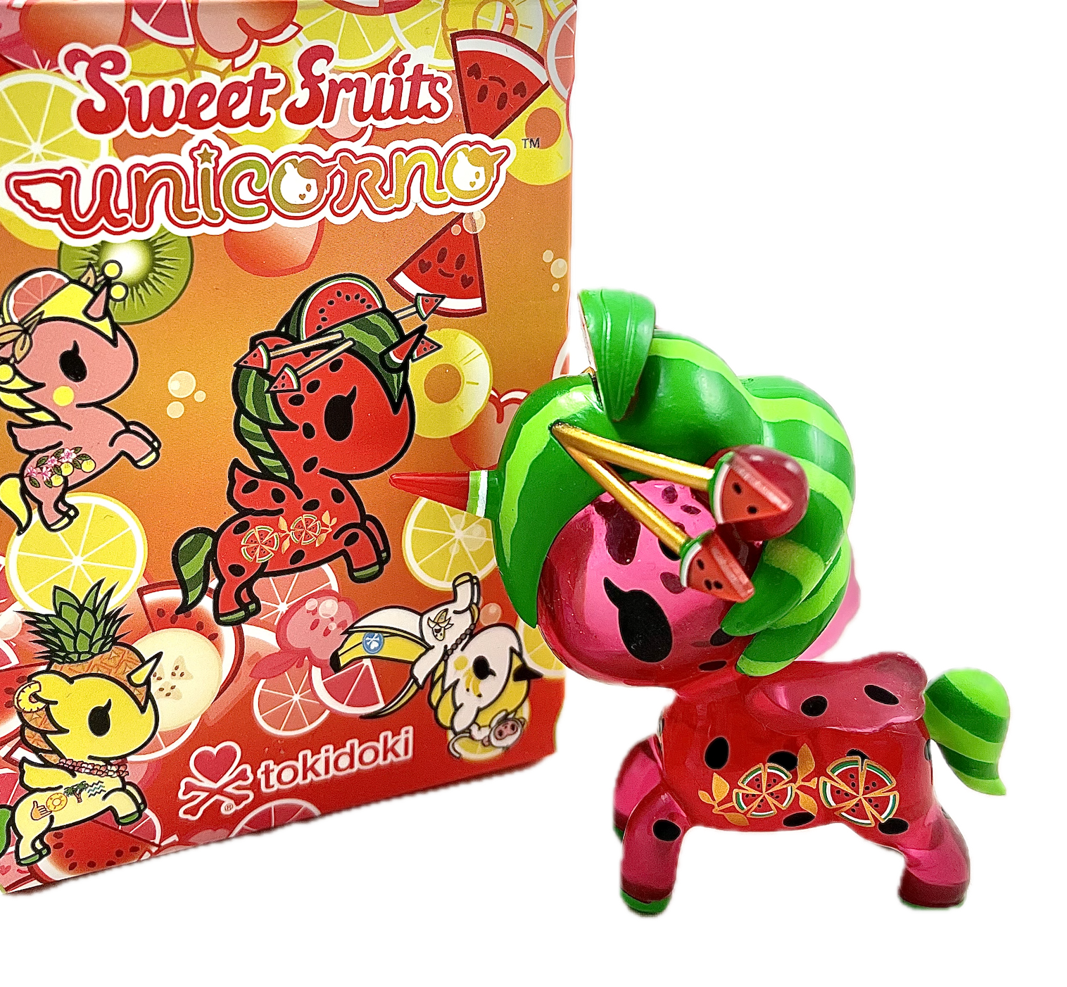TokiDoki Unicorno, Watermelon, with Box, Stylized Vinyl Mini Figure, 3" Tall