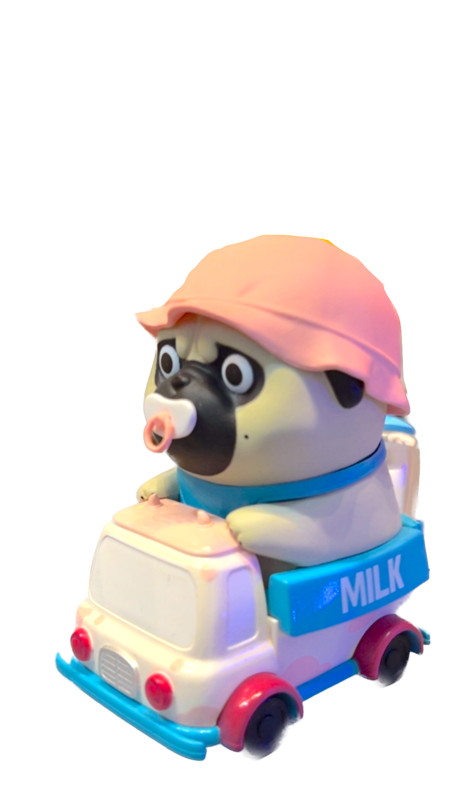 Pug in milk truck