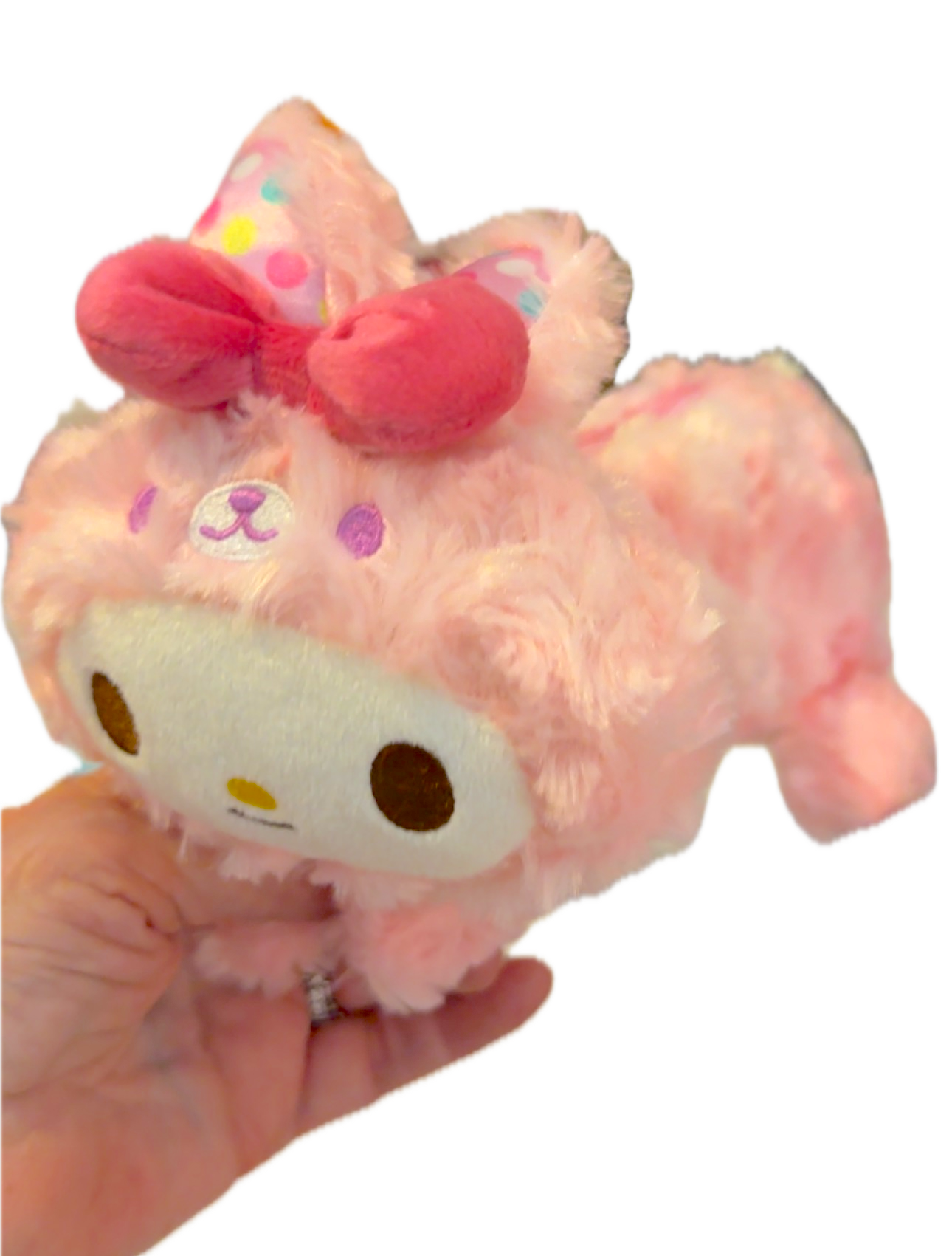 My Melody, is a Pink, Soft, Fuzzy, Rabbit Pencil Pouch with a Zipper, as Her Costume, Sanrio