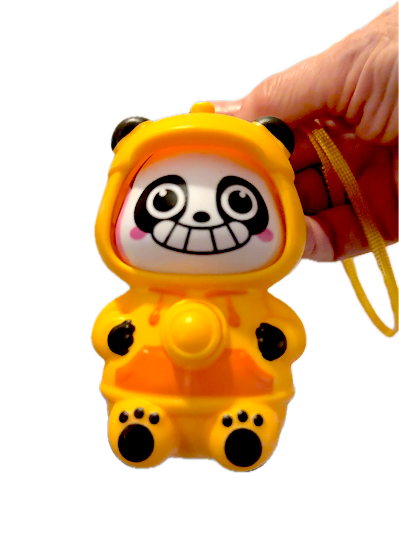 Panda Crazy Face, Yellow, KeyChain, Pushbutton Face, Changes to 3 Different Faces