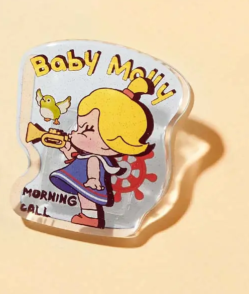 Baby Molly BIG Clip, MORNING CALL, Clear Acrylic With Tiny Silver Glitter, 3"x3", Holds Many Papers