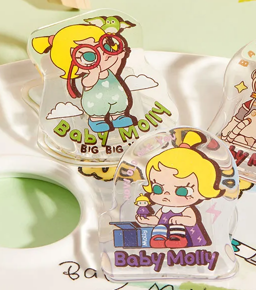 Baby Molly BIG Clip, BIG BIG WORLD, Clear Thick Acrylic With Tiny Silver Glitter, 3"x3", Holds Many Papers