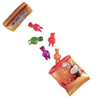 Labubu Gummy Candy Container Pops Open To Reveal 6 Tiny Clear Plastic Labubus In 6 Different Colors