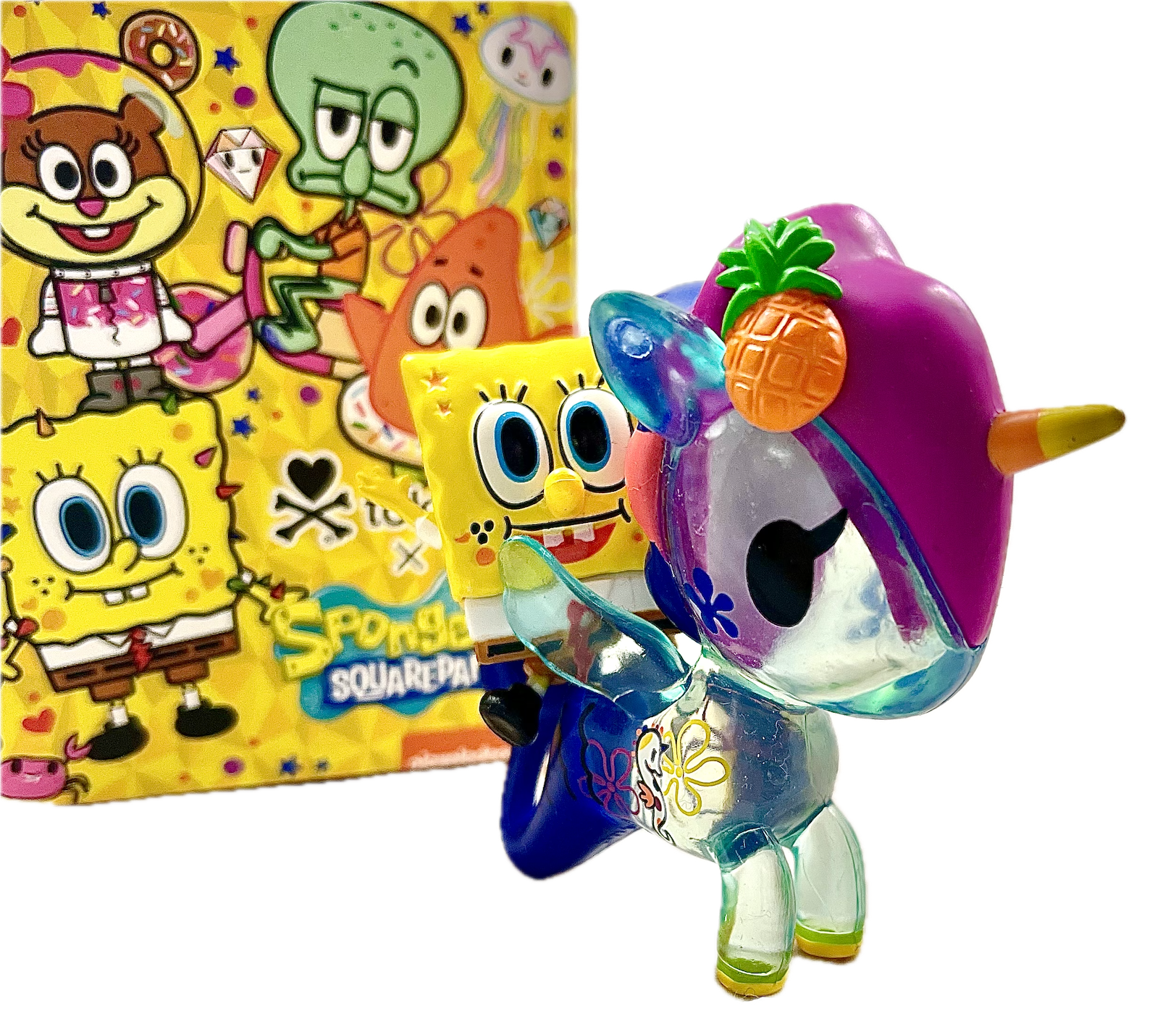 TokiDoki Mermicorno with Sponge Bob Riding, with Box, Stylized Vinyl Mini Figure, 3" Tall