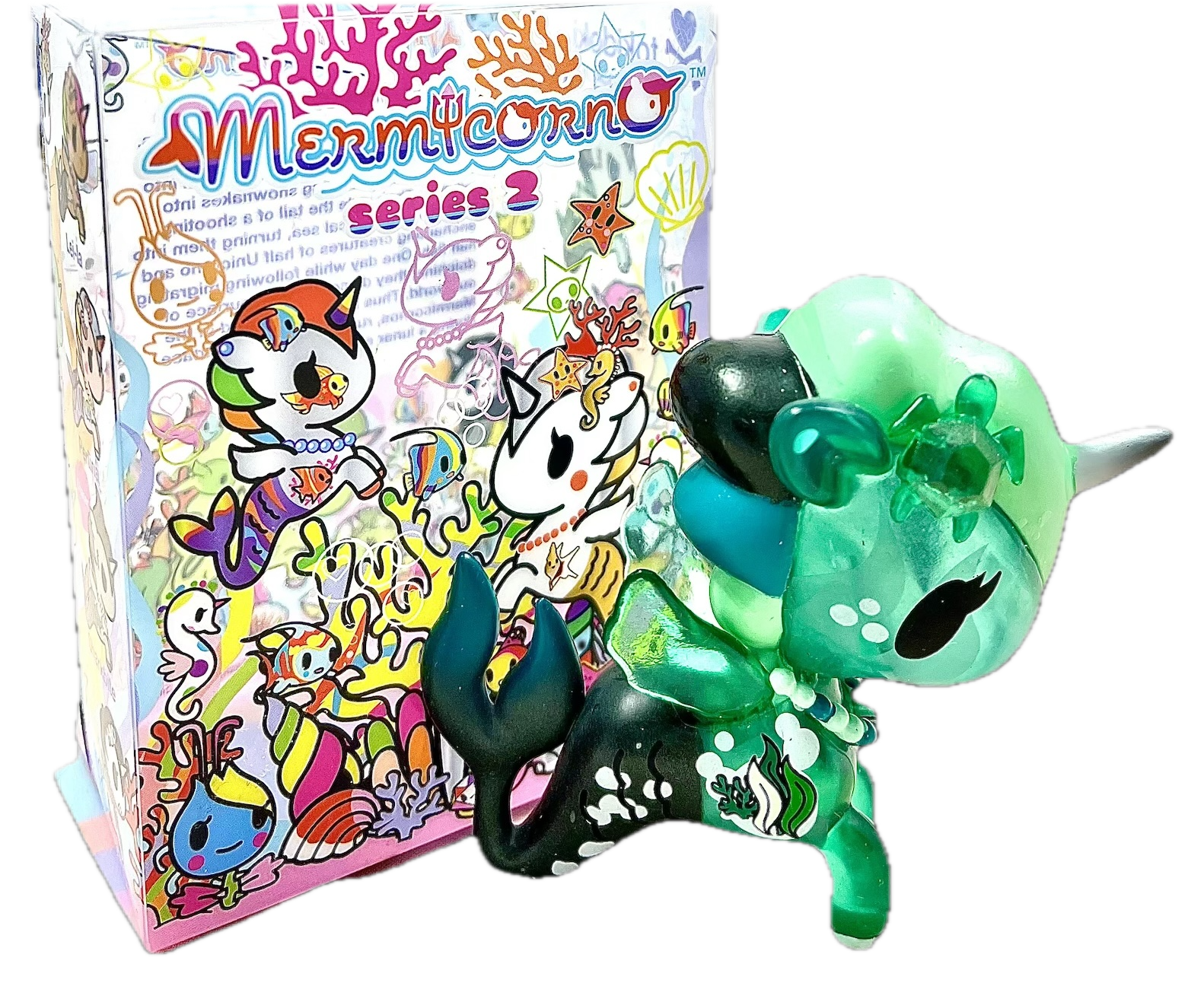 TokiDoki Mermicorno, Series 2, Green with Box, Stylized Vinyl Mini Figure, 3" Tall